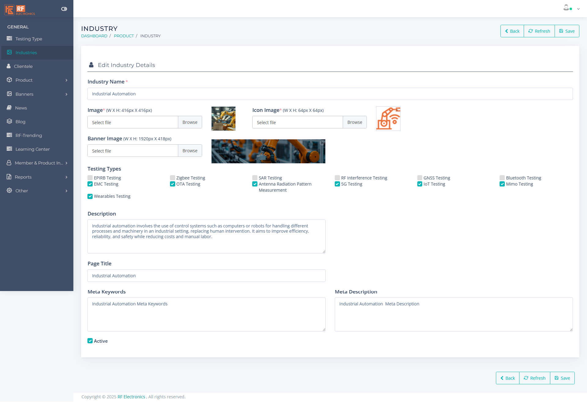 RF Electronics Corporate Website