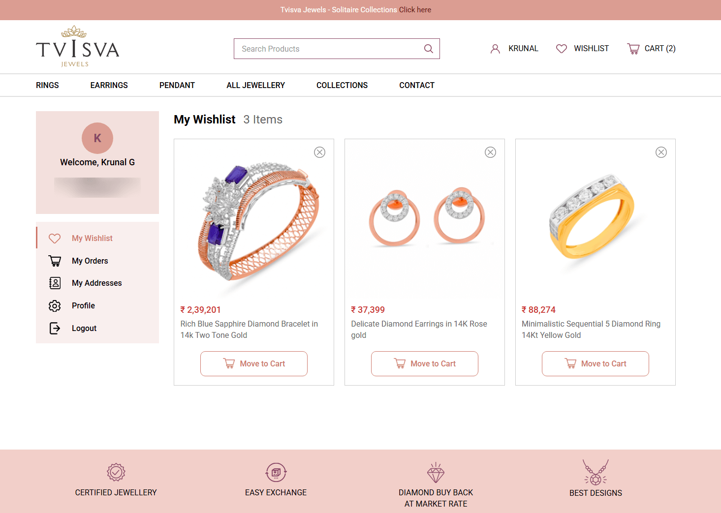 Ecommerce website for Jewelry